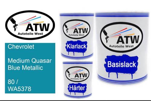 Chevrolet, Medium Quasar Blue Metallic, 80 / WA5378: 1L Lackdose + 1L Klarlack + 500ml Härter - Set, von ATW Autoteile West.